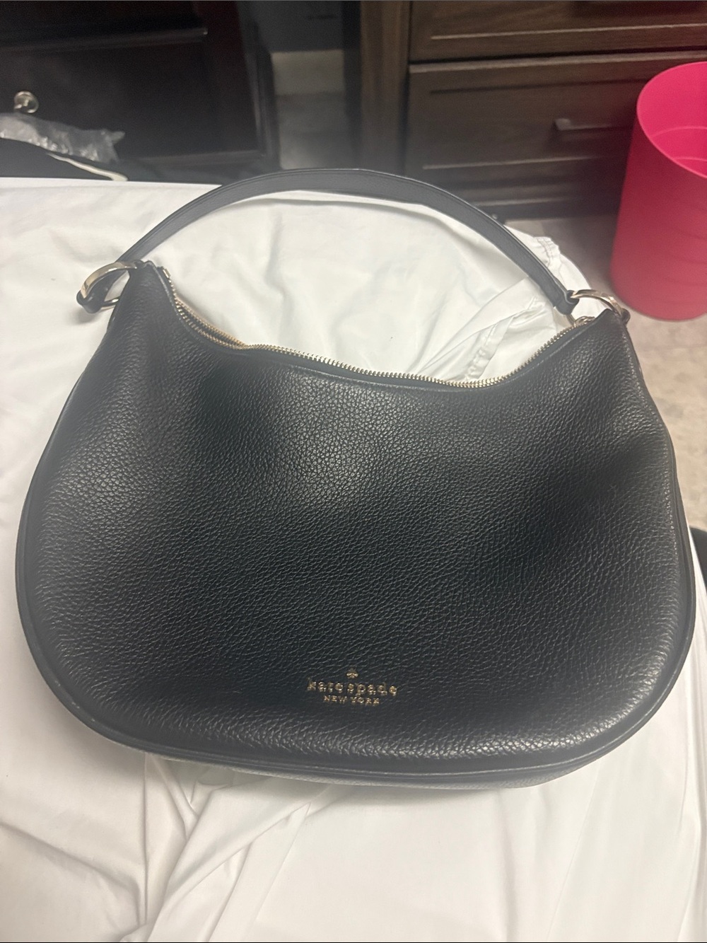 kate spade Black Pebbled Leather Shoulder Bag with Gold Hardware